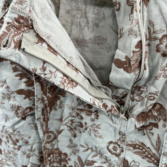 White Stag Womens Straight Skirt 12 Tan Brown Floral Linen Blend Zip Drawstring - Picture 3 of 11